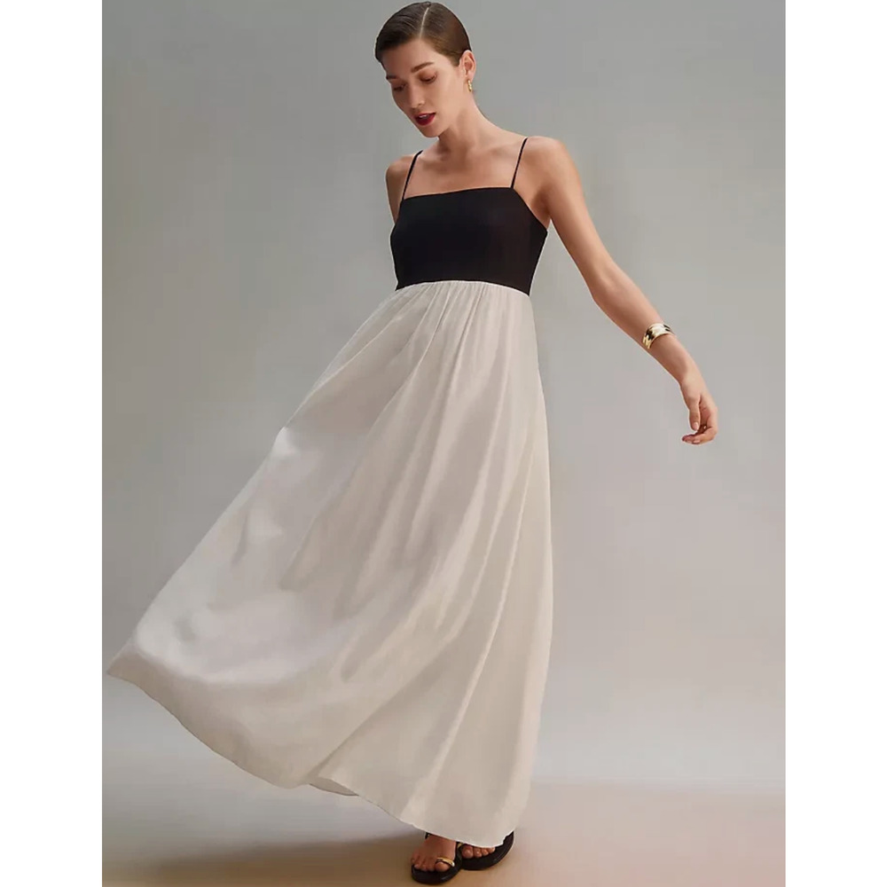 Ann Taylor Black and White Spaghetti-Strap Maxi Dress